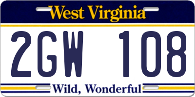 WV license plate 2GW108