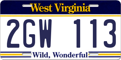 WV license plate 2GW113