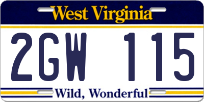 WV license plate 2GW115