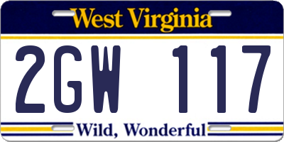 WV license plate 2GW117