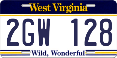 WV license plate 2GW128