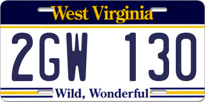 WV license plate 2GW130
