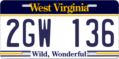 WV license plate 2GW136