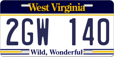 WV license plate 2GW140
