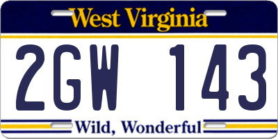 WV license plate 2GW143