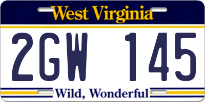 WV license plate 2GW145