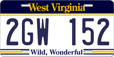 WV license plate 2GW152