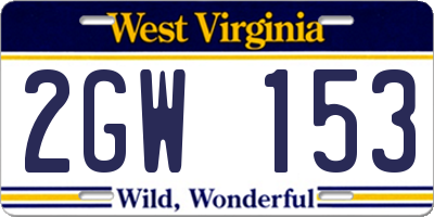 WV license plate 2GW153