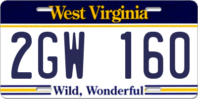 WV license plate 2GW160