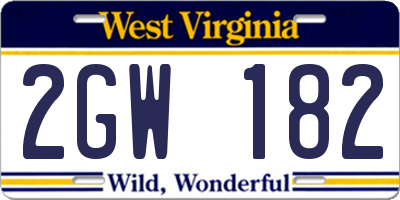 WV license plate 2GW182