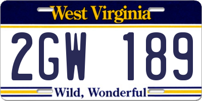 WV license plate 2GW189