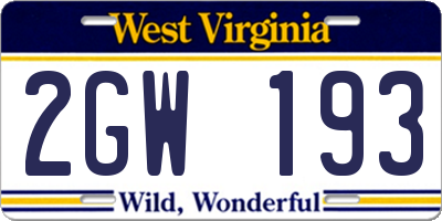 WV license plate 2GW193