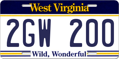 WV license plate 2GW200