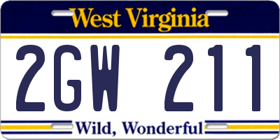 WV license plate 2GW211