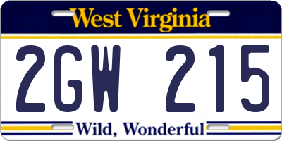 WV license plate 2GW215