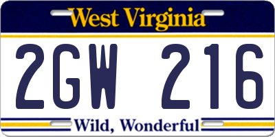 WV license plate 2GW216