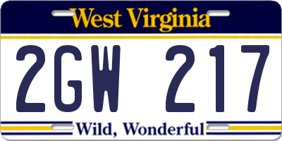 WV license plate 2GW217