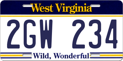 WV license plate 2GW234