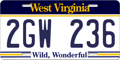 WV license plate 2GW236