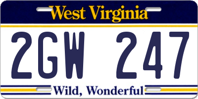WV license plate 2GW247
