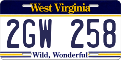 WV license plate 2GW258