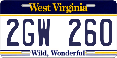 WV license plate 2GW260