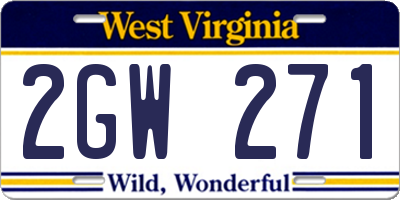 WV license plate 2GW271