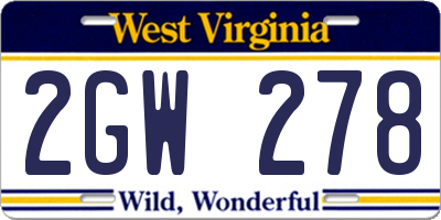 WV license plate 2GW278