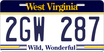 WV license plate 2GW287