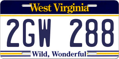 WV license plate 2GW288