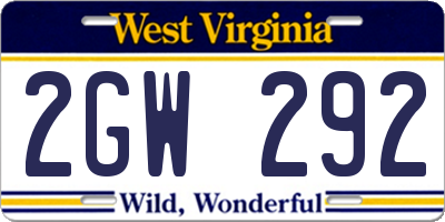 WV license plate 2GW292