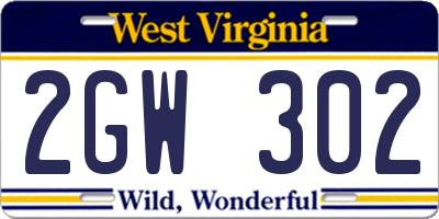 WV license plate 2GW302