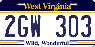 WV license plate 2GW303