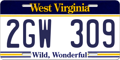 WV license plate 2GW309