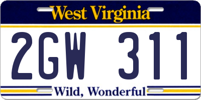 WV license plate 2GW311