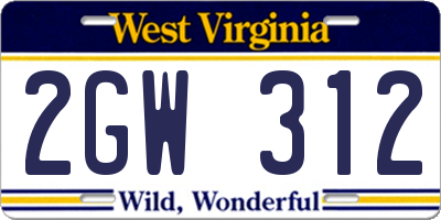 WV license plate 2GW312