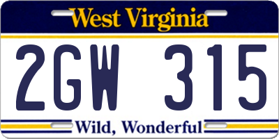 WV license plate 2GW315