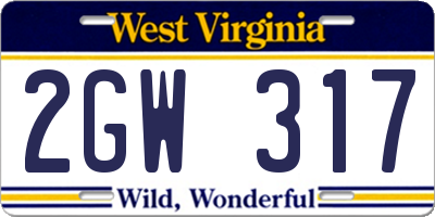WV license plate 2GW317