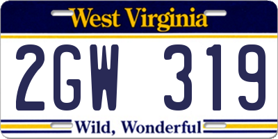 WV license plate 2GW319