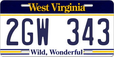WV license plate 2GW343