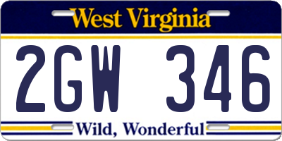 WV license plate 2GW346