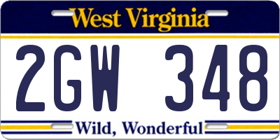 WV license plate 2GW348