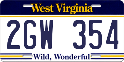 WV license plate 2GW354