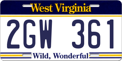 WV license plate 2GW361