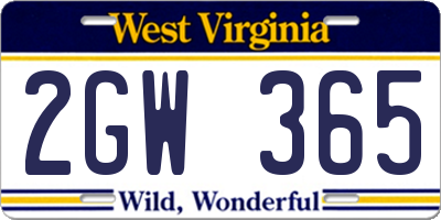 WV license plate 2GW365