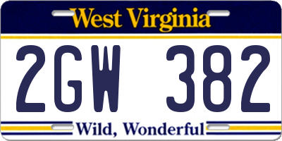 WV license plate 2GW382