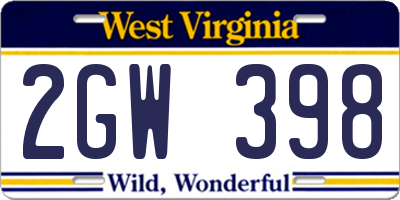 WV license plate 2GW398