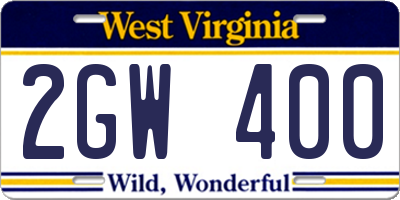 WV license plate 2GW400