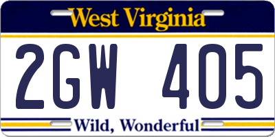 WV license plate 2GW405