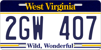 WV license plate 2GW407